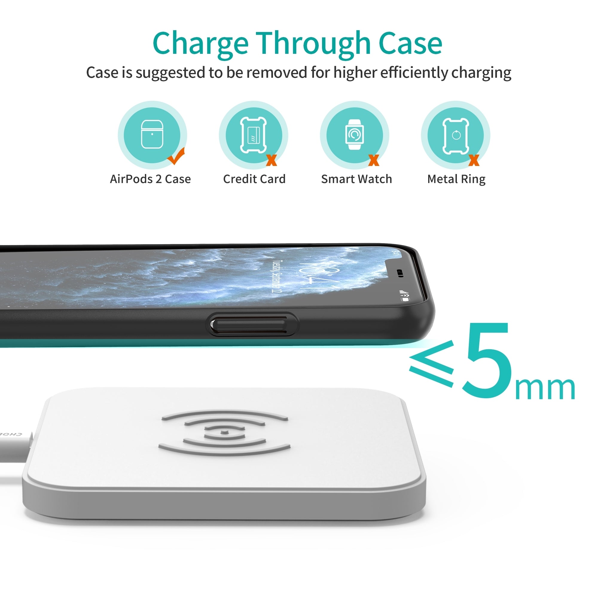 CHOETECH T511-S Qi Certified 10W/7.5W Fast Wireless Charger Pad (White) Deals499