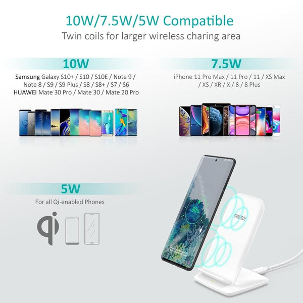 CHOETECH T555-F 15W Wireless Charger Stand with AC Charger (White) Deals499