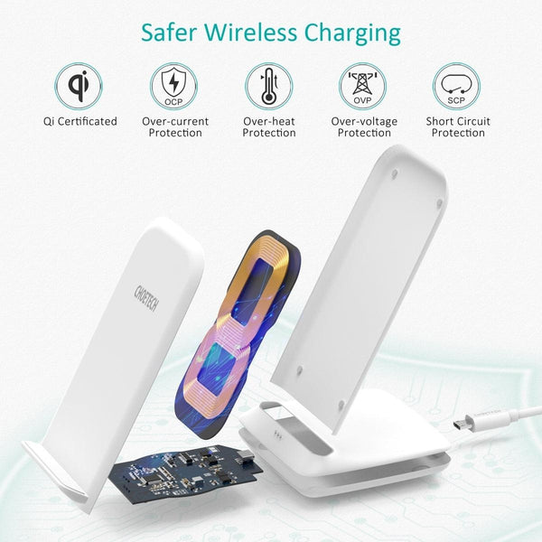 CHOETECH T555-F 15W Wireless Charger Stand with AC Charger (White) Deals499