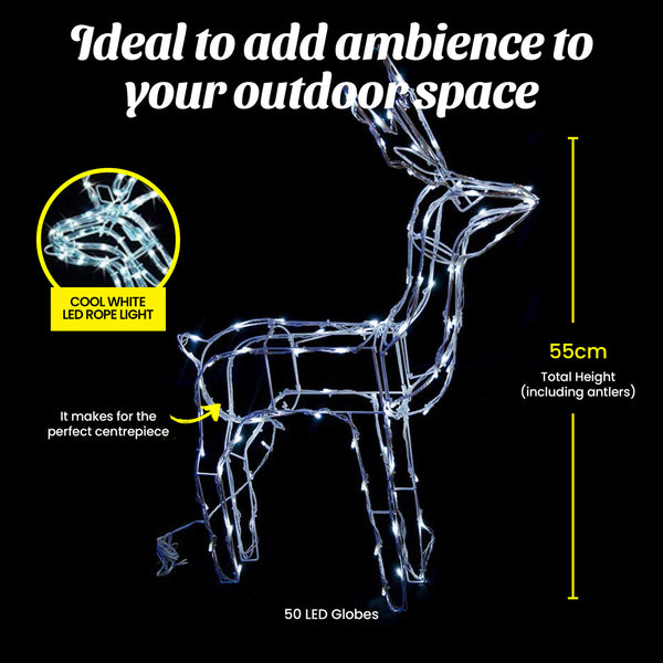 Christmas By Sas 55cm Reindeer Rope Light Solar LED Cool White Auto Sensor Deals499