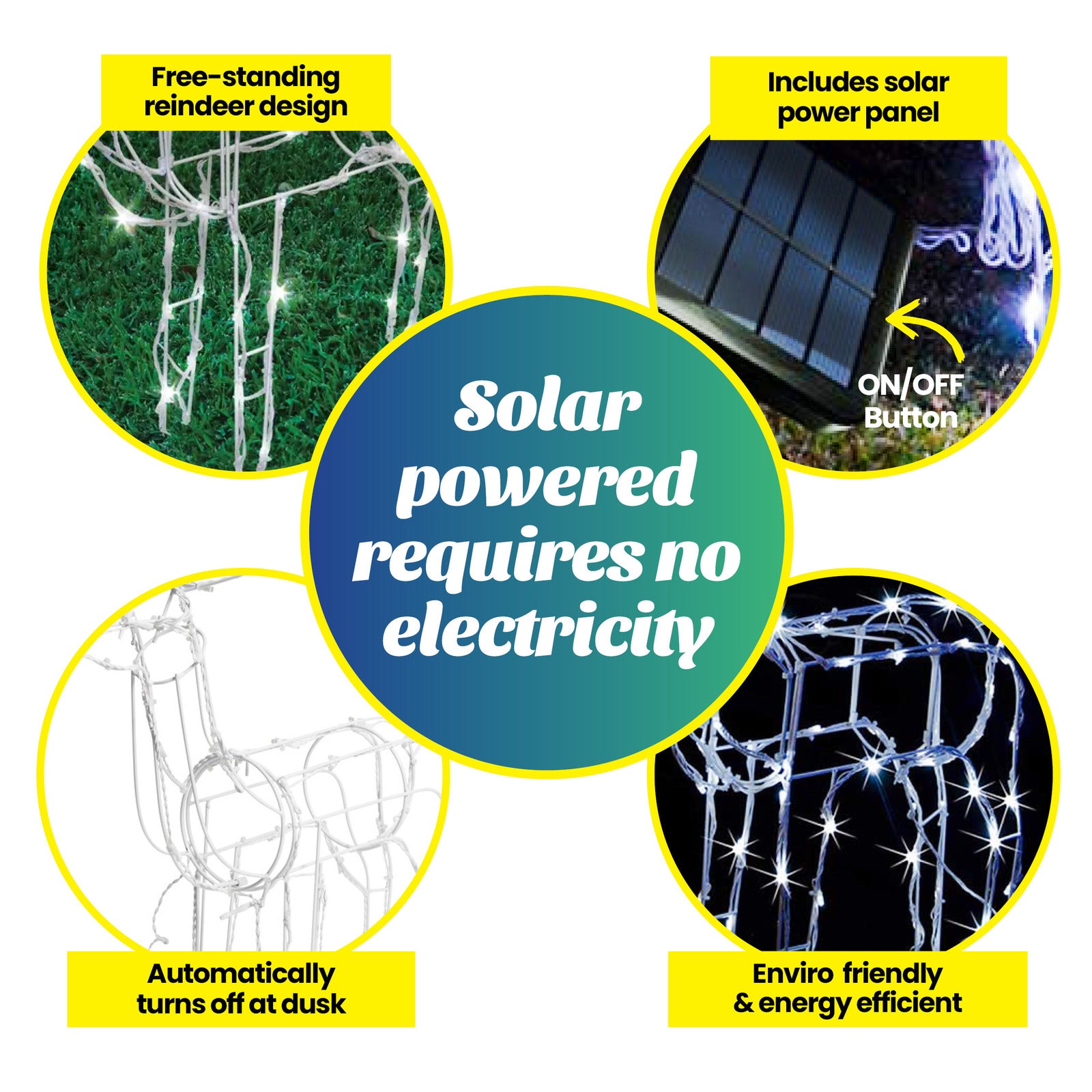 Christmas By Sas 55cm Reindeer Rope Light Solar LED Cool White Auto Sensor Deals499