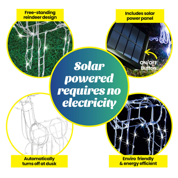 Christmas By Sas 55cm Reindeer Rope Light Solar LED Cool White Auto Sensor Deals499