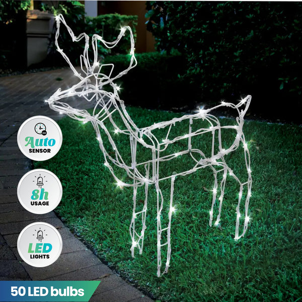 Christmas By Sas 55cm Reindeer Rope Light Solar LED Cool White Auto Sensor Deals499