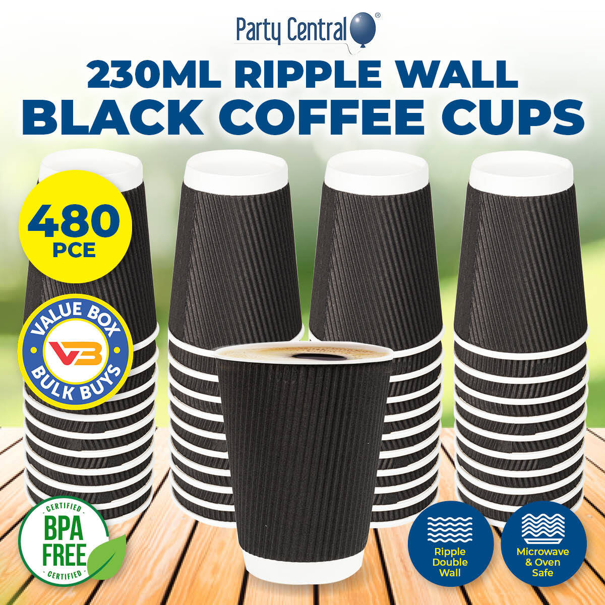 Party Central 480PCE Disposable Coffee Cups Microwave Safe 230ml Deals499