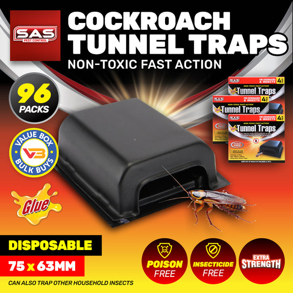 SAS Pest Control 96PCE Cockroach Tunnel Traps Non-Toxic Effective 75 x 63mm Deals499