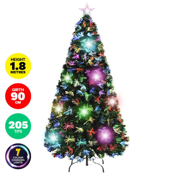 Christmas By Sas 1.8m Fibre Optic/LED Christmas Tree 210 Tips Multicolour Star & Ornaments Deals499