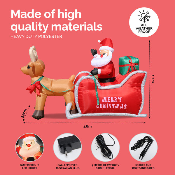 Christmas By Sas 1.2m Self Inflatable LED Santa Sleigh & Rudolph Deals499
