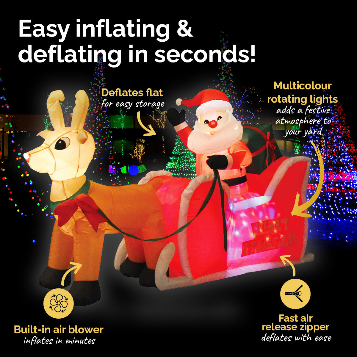 Christmas By Sas 1.2m Self Inflatable LED Santa Sleigh & Rudolph Deals499