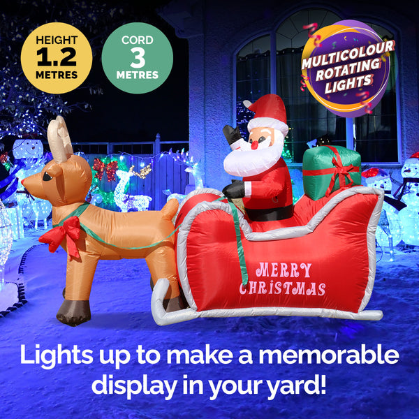 Christmas By Sas 1.2m Self Inflatable LED Santa Sleigh & Rudolph Deals499