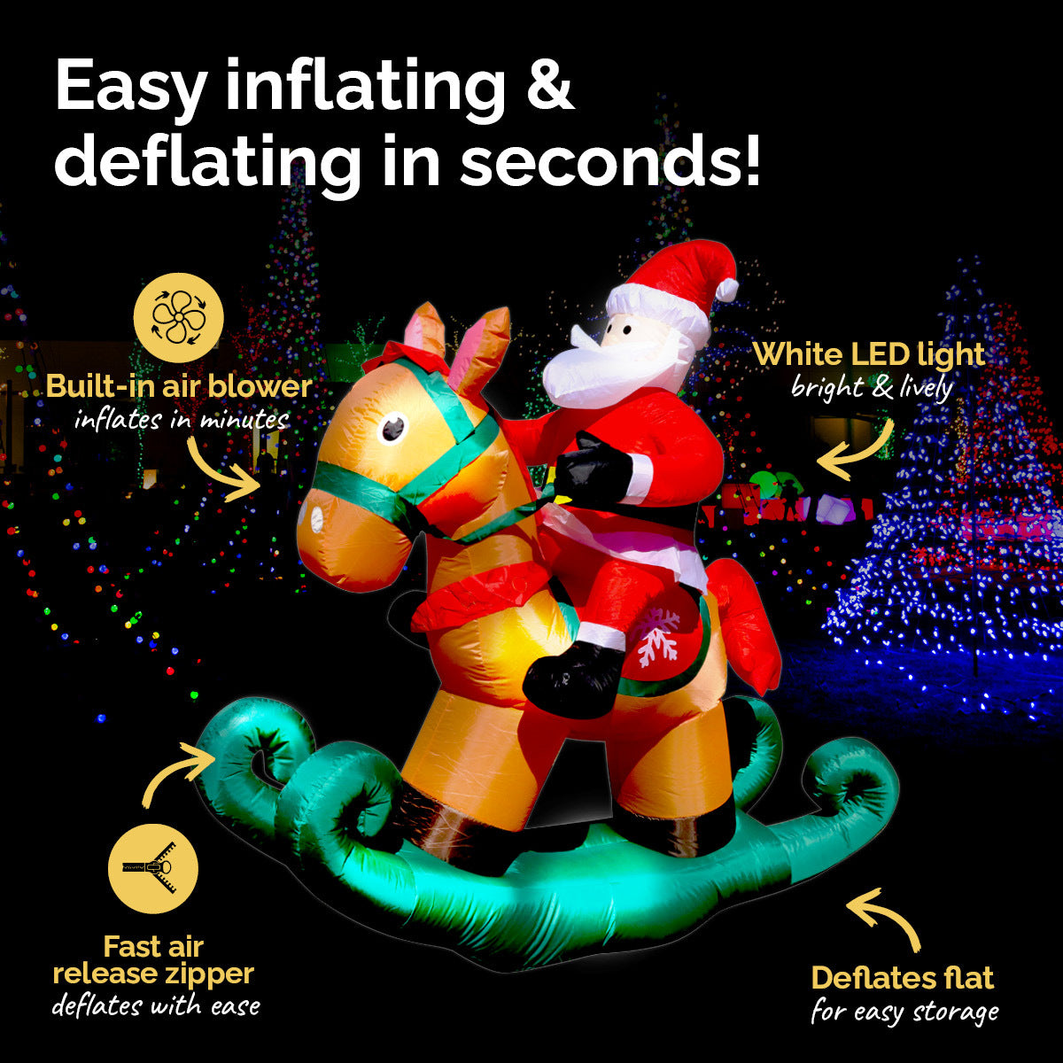 Christmas By Sas 1.8m Self Inflatable LED Santa On Rocking Horse Deals499