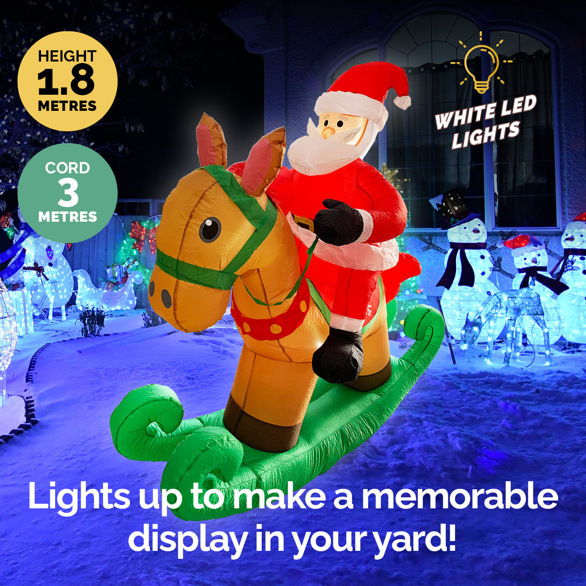 Christmas By Sas 1.8m Self Inflatable LED Santa On Rocking Horse Deals499