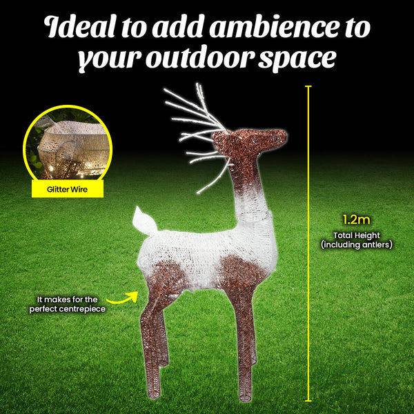 Christmas By Sas 1.2m Reindeer Glitter Wire Solar LED Warm White Auto Sensor Deals499