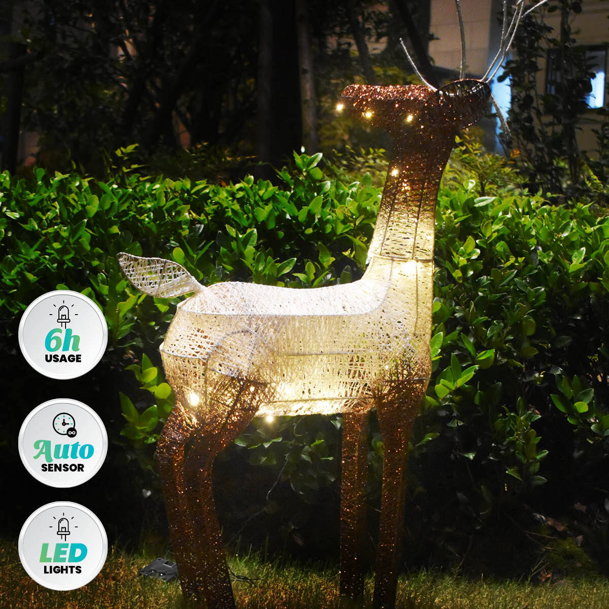 Christmas By Sas 1.2m Reindeer Glitter Wire Solar LED Warm White Auto Sensor Deals499