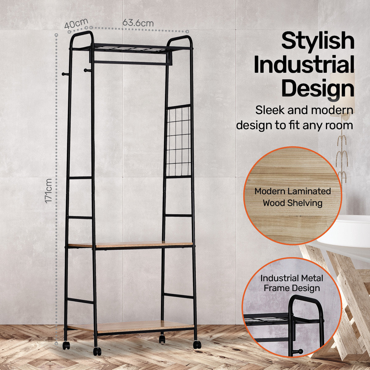 Home Master Garment Rack & Shelving 2 Tier Sleek Stylish Modern Design 1.71m Deals499