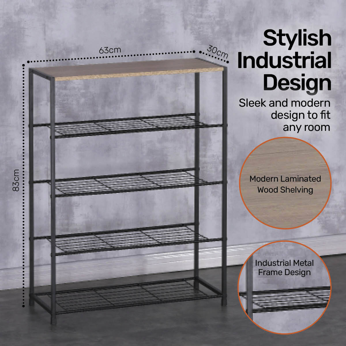 Home Master Display Shelf/Rack 5 Tier Sleek Modern Industrial Design 83cm Deals499