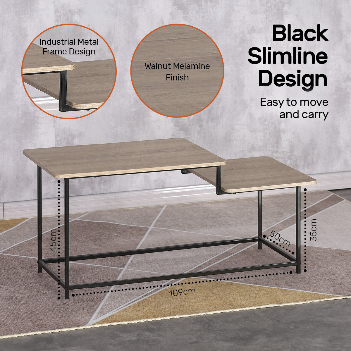 Home Master Coffee Table 2 Tier Split Level Stylish Modern Design 1.09m Deals499