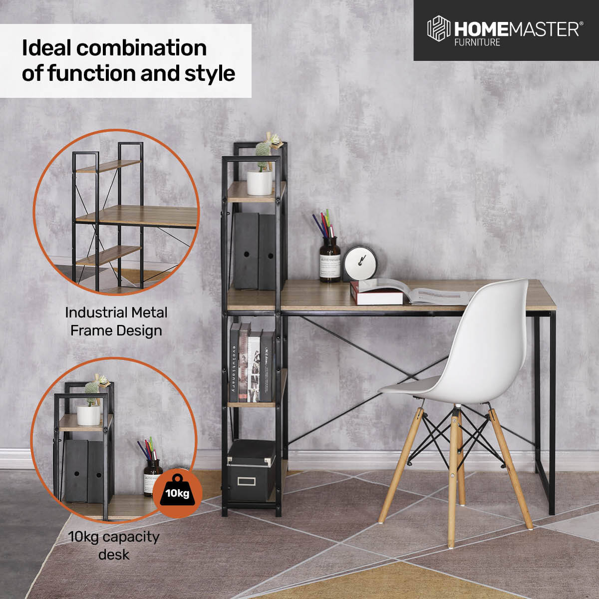 Home Master Office Desk & Storage Shelves Unique Stylish Modern Design 1.2m Deals499