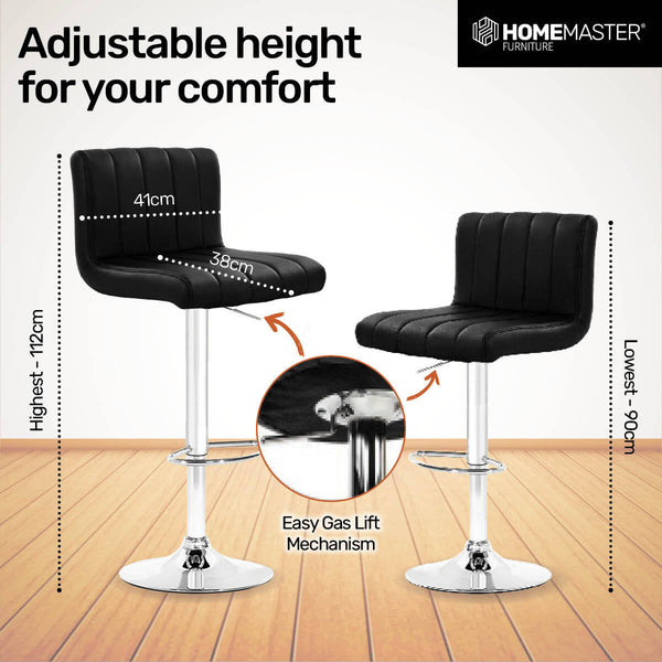 Home Master 2PCE Bar Stool Black Swivel Seat Adjusting Height Stylish Modern Deals499