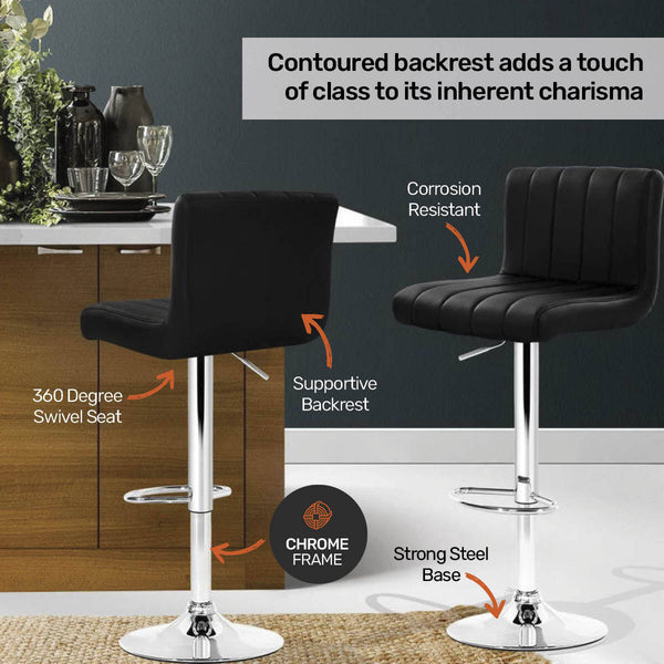 Home Master 2PCE Bar Stool Black Swivel Seat Adjusting Height Stylish Modern Deals499