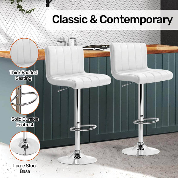 Home Master 2PCE Bar Stool White Swivel Seat Adjusting Height Stylish Modern Deals499