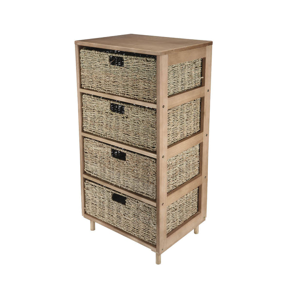 Home Master 4 Drawer Natural Seagrass Wooden Storage Chest Stylish 85cm Deals499