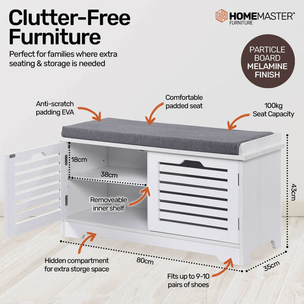Home Master Storage/Shoe Cabinet With Removable Padded Cushion Seating 80cm Deals499