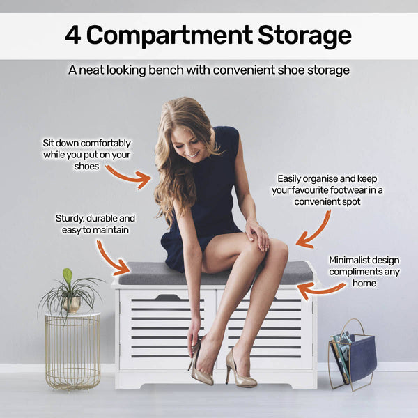 Home Master Storage/Shoe Cabinet With Removable Padded Cushion Seating 80cm Deals499