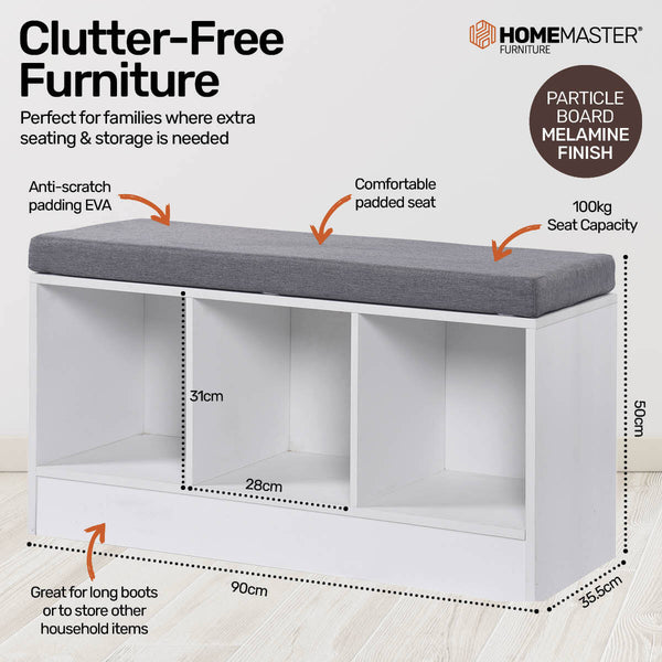 Home Master Storage/Shoe Bench With Padded Cushion Seating 90cm Deals499
