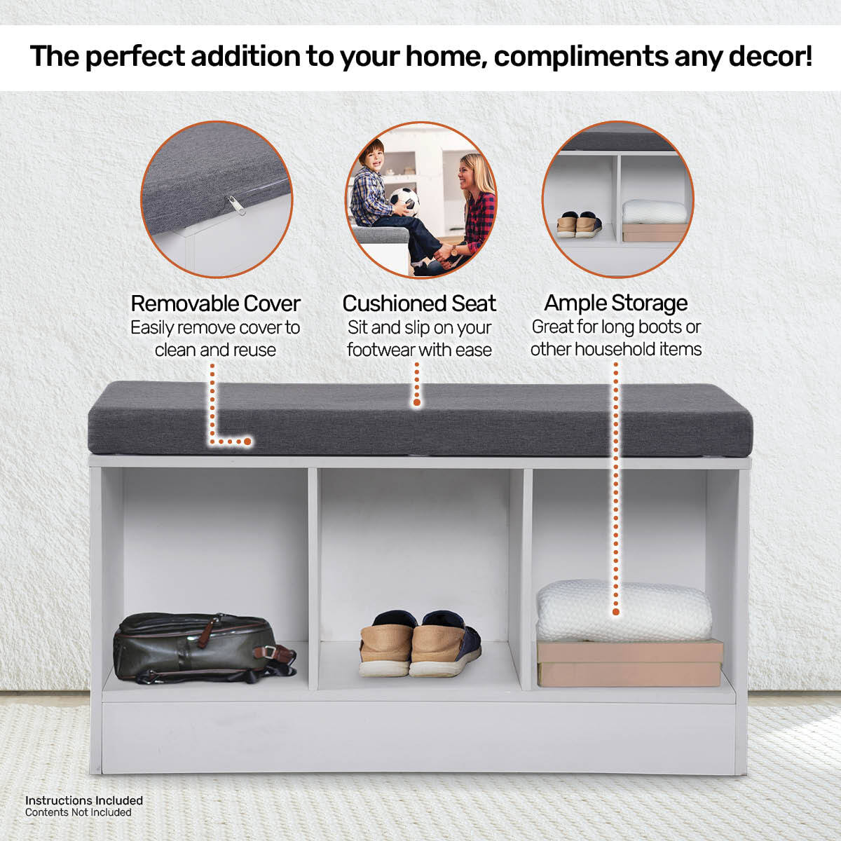 Home Master Storage/Shoe Bench With Padded Cushion Seating 90cm Deals499