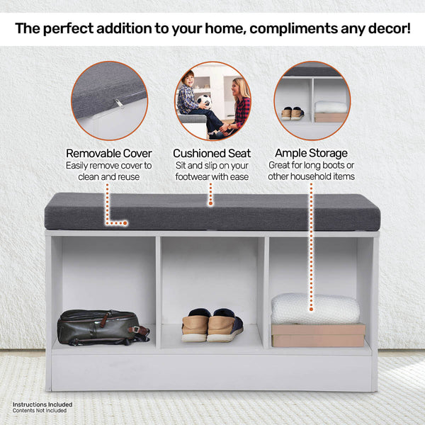 Home Master Storage/Shoe Bench With Padded Cushion Seating 90cm Deals499