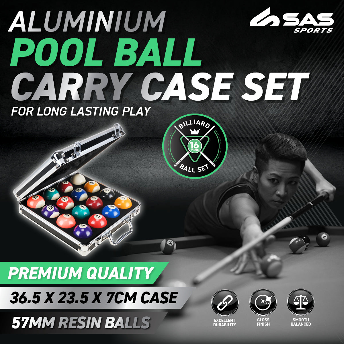 SAS Sports Pool Ball Set With Aluminium Carry Case Premium Quality Deals499