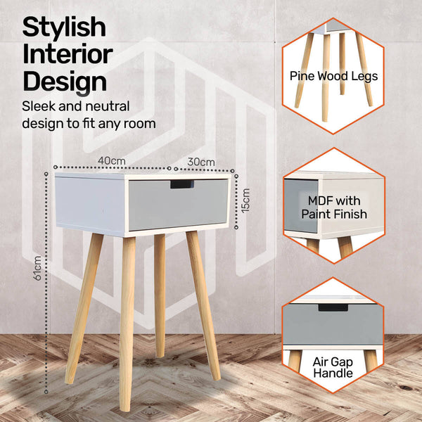 Home Master 1 Drawer Side Table Modern Sleek & Stylish Neutral Design 61cm Deals499