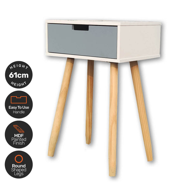 Home Master 1 Drawer Side Table Modern Sleek & Stylish Neutral Design 61cm Deals499
