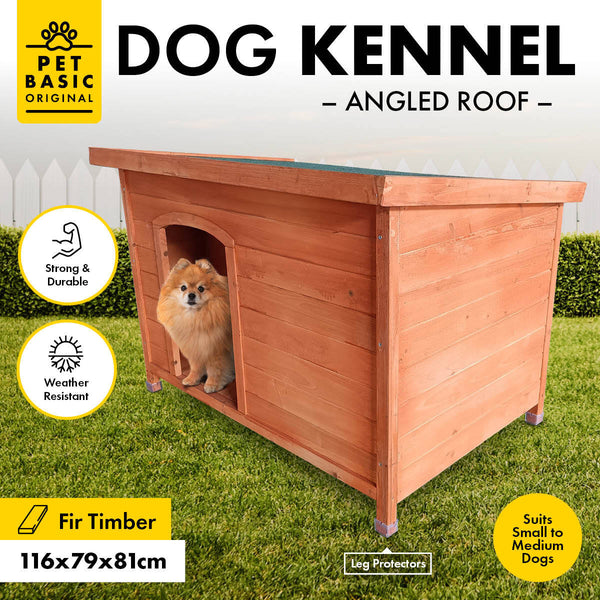 Pet Basic Dog Kennel Weather Resistant Timber Elevated Lift Top Roof 116cm Deals499
