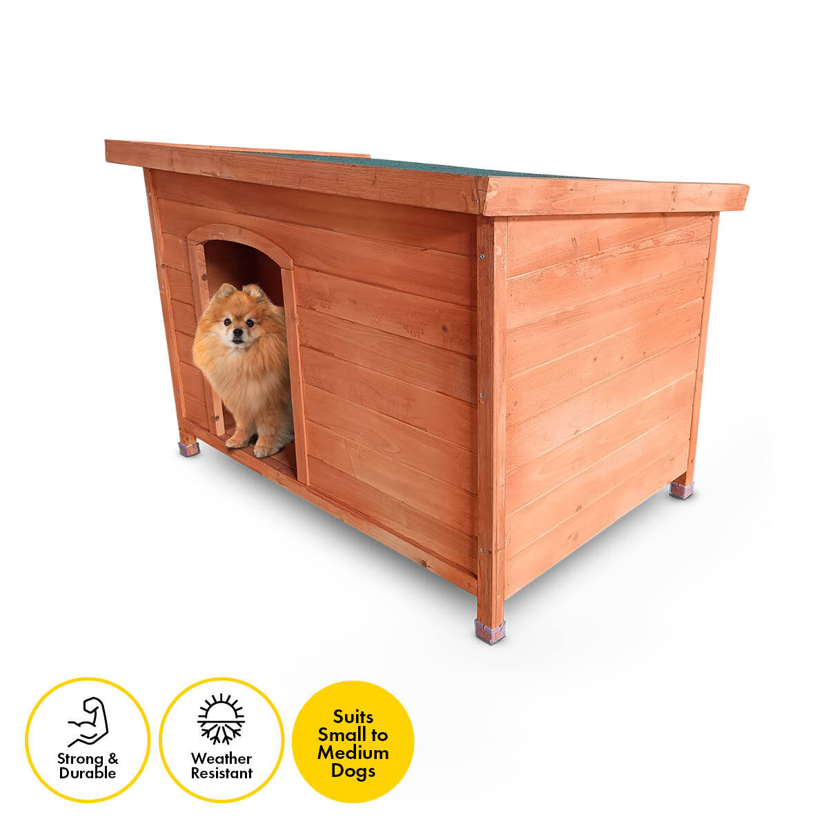 Pet Basic Dog Kennel Weather Resistant Timber Elevated Lift Top Roof 116cm Deals499