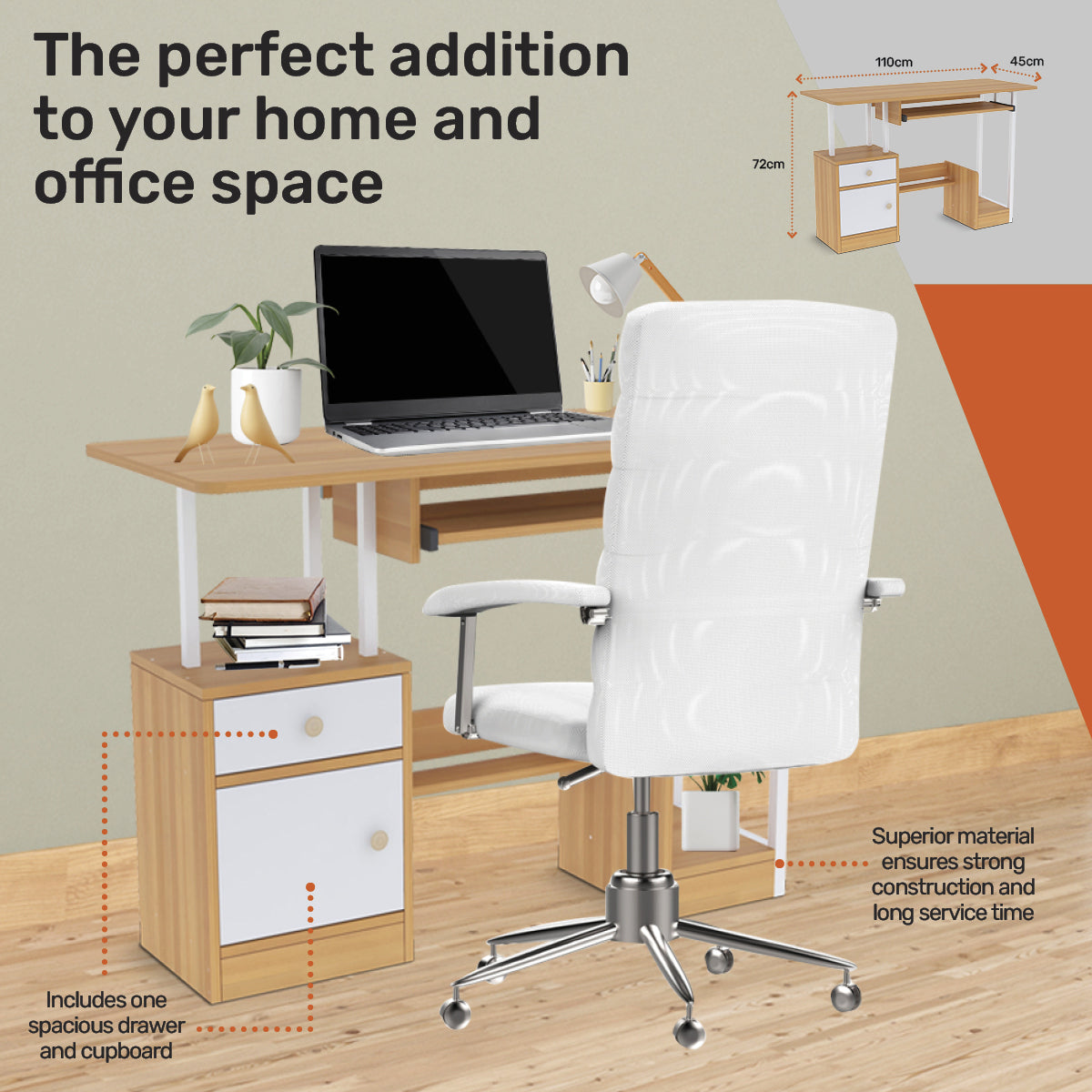 Home Master Computer Desk Workstation Storage Spacious Stylish 110 x 72cm Deals499