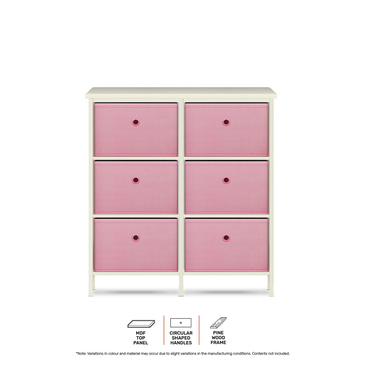 Home Master 6 Drawer Pine Wood Storage Chest Pink Fabric Baskets 70 x 80cm Deals499