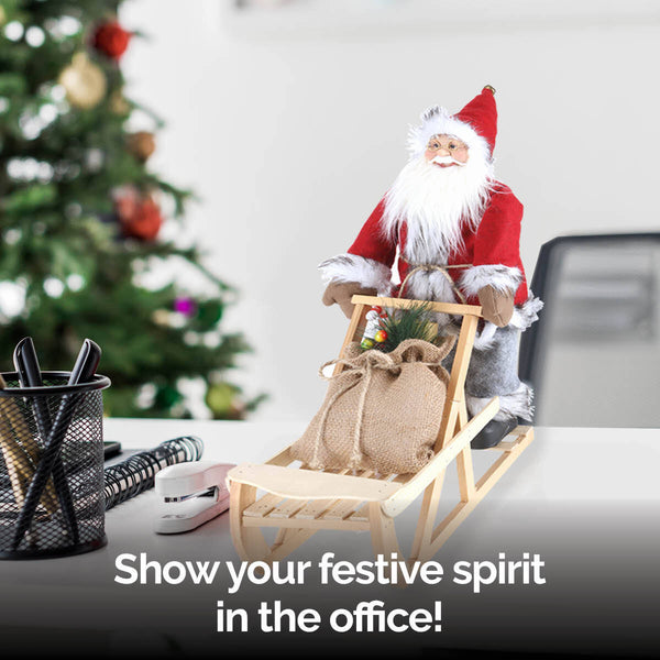 Christmas By Sas 45cm x 30cm Santa & Wooden Sleigh Decorative Statue Intricate Details Deals499