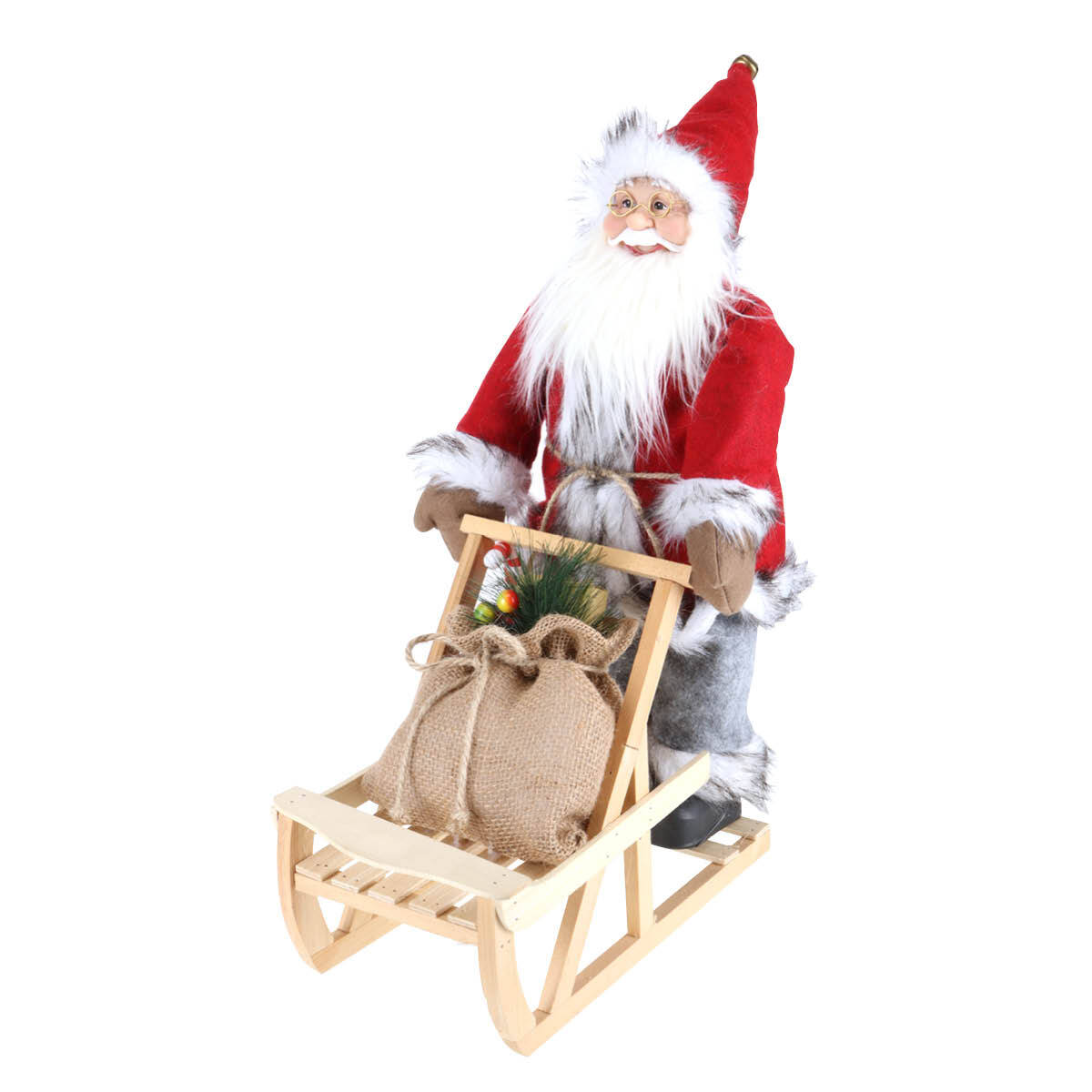 Christmas By Sas 45cm x 30cm Santa & Wooden Sleigh Decorative Statue Intricate Details Deals499