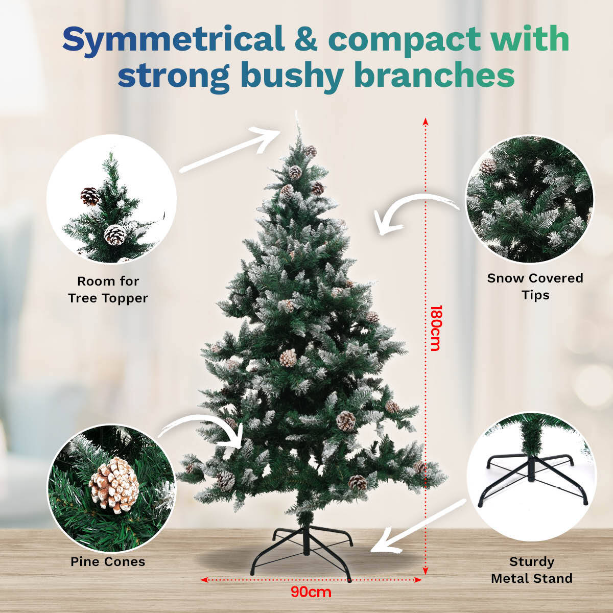Christmas By Sas 1.8m Full Figured Tree Snow Covered Tips & Pine Cones Deals499