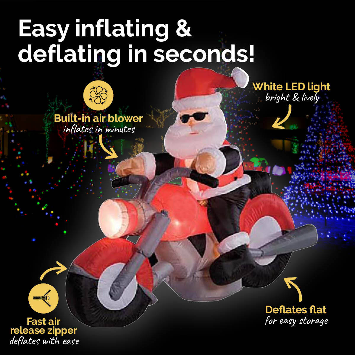 Christmas By Sas 1.6m Santa & Motorbike Built-In Blower Bright LED Lighting Deals499