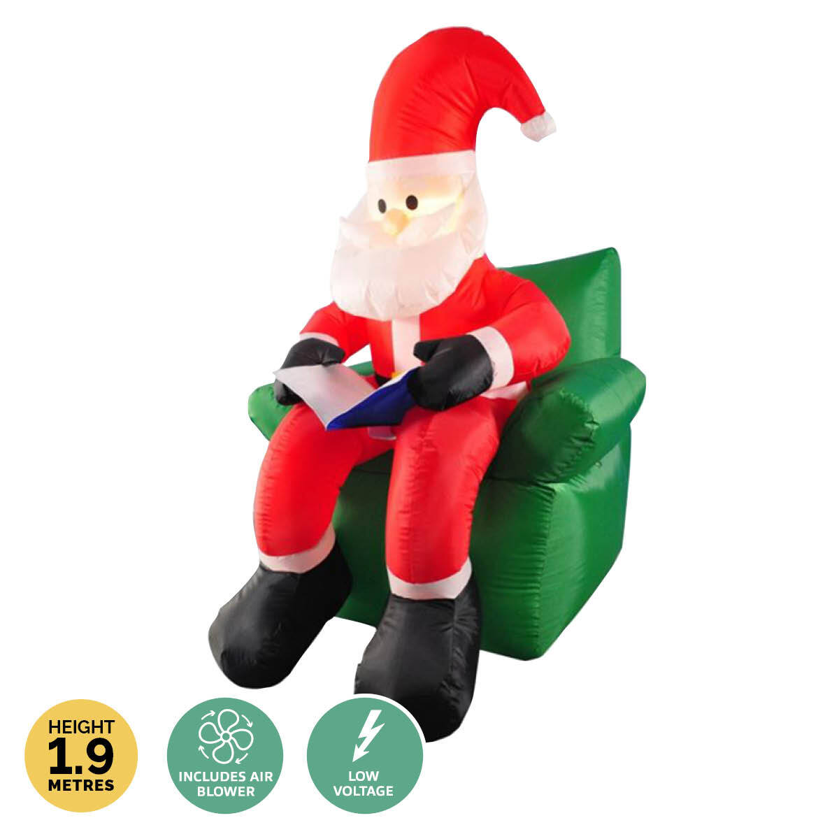 Christmas By Sas 1.9m Santa & His Reading Chair Self Inflating LED Lighting Deals499