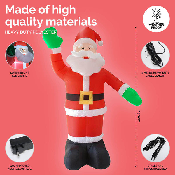 Christmas By Sas 2.4m Waving Santa Self Inflating Bright LED Lighting Deals499