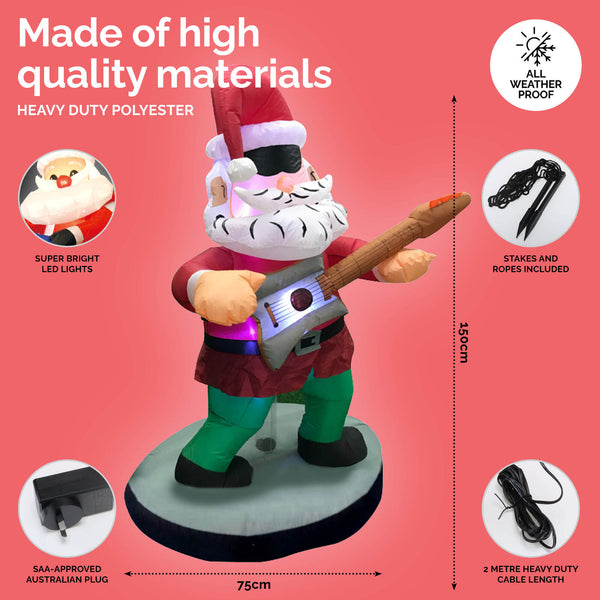 Christmas By Sas 1.5m Santa Rock Star Built-In Blower Bright LED Lighting Deals499