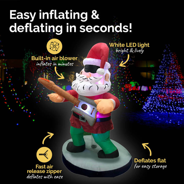 Christmas By Sas 1.5m Santa Rock Star Built-In Blower Bright LED Lighting Deals499