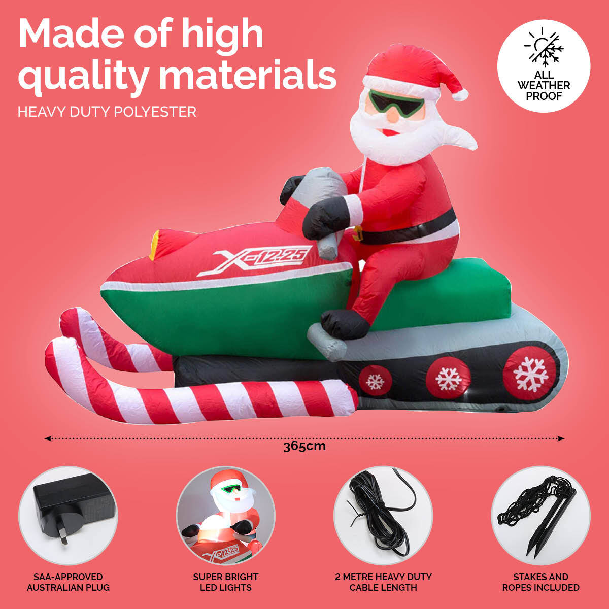 Christmas By Sas 3.65m Santa & Jet Ski Built-In Blower Bright LED Lighting Deals499