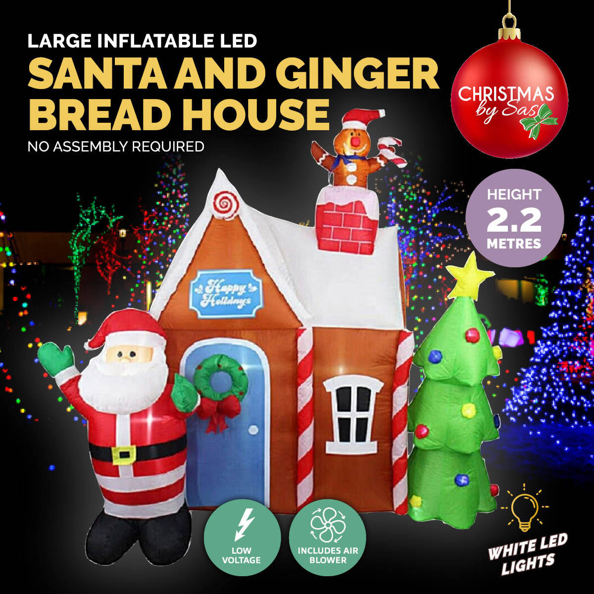 Christmas By Sas 2.2m Gingerbread House & Santa Self Inflating LED Lights Deals499
