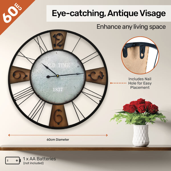 Home Master Wall Clock Large Vintage Design Stylish Metal Accents 60cm Deals499