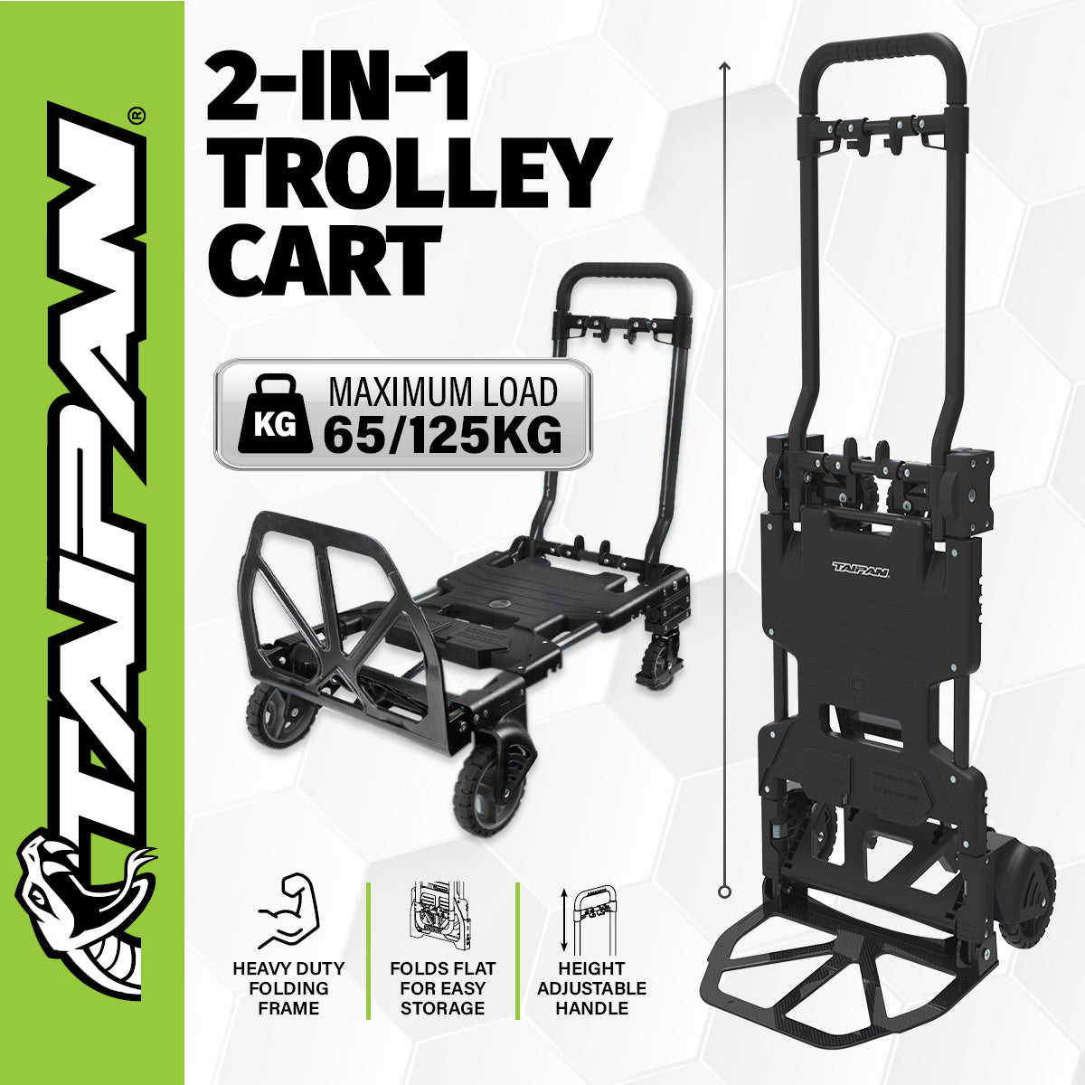 Taipan 65-125KG Foldable Trolley Cart Aluminium 2-In-1 Design Adjustable Deals499
