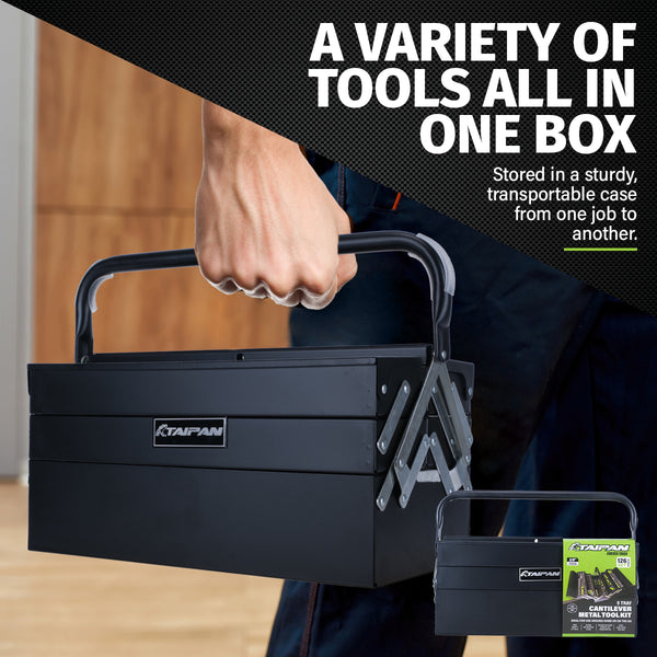 Taipan 126PCE 5 Tray Cantilever Metal Tool Set Premium Chrome Vanadium Steel Deals499